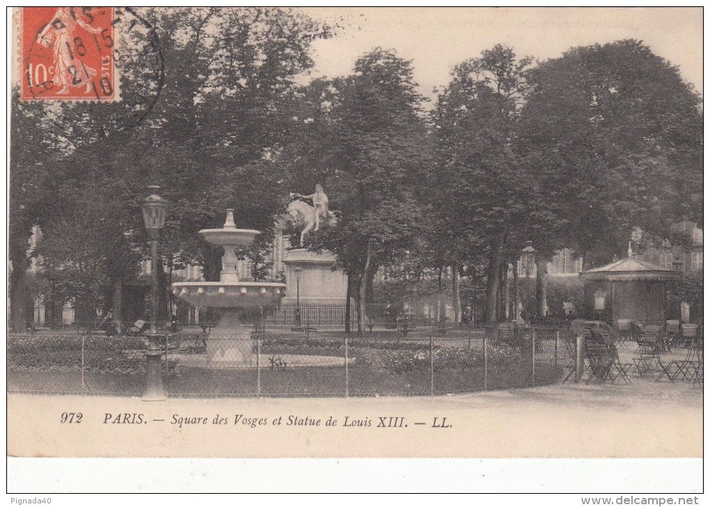 Cp , 75 , PARIS , Square Des Vosges Et Statue De Louis XIII - Squares