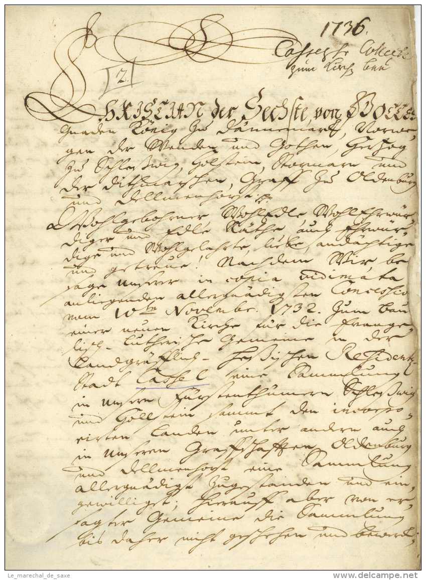 BAU DER ERSTEN EVANGELISCHEN KIRCHE IN KASSEL - [CHRISTIAN VI. (1699-1746). König V. DÄNEMARK U. NORWEGEN - 1736 Denmark - Historical Documents