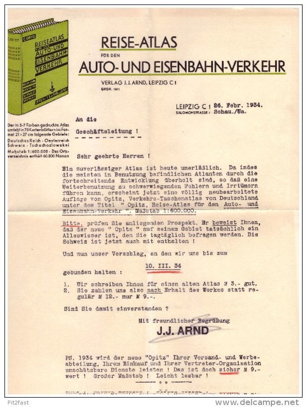 Konvolut Werbung / Reklame - Eisenbahn Und Auto Atlas , Reiseatlas , J.J. Arnd In Leipzig , Reise !!! - Ferrocarril