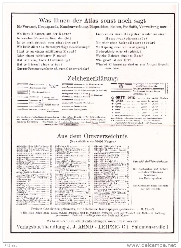 Konvolut Werbung / Reklame - Eisenbahn Und Auto Atlas , Reiseatlas , J.J. Arnd In Leipzig , Reise !!! - Spoorweg