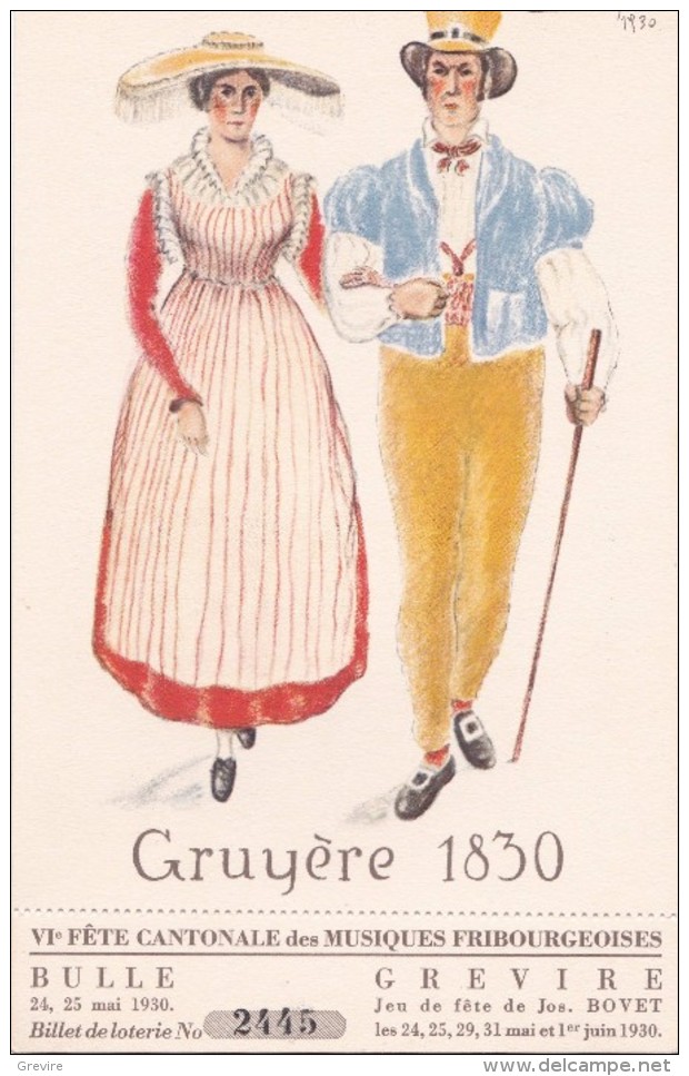 VIe Fête Cantonale Des Musiques Fribourgeoises, Bulle 1930. Festival Grevire. Jeu De Fête De Jos. BOVET - Autres & Non Classés