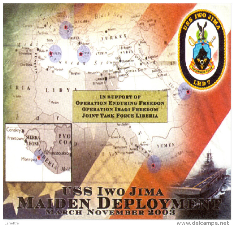 346 - Etiquette Souvenir ISS IWO JIMA Maiden Deployment March November 2003 - Support Enduring Freedom Irak/Liberia - Schiffe