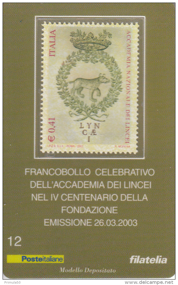 ITALIA 2003 - ACCADEMIA DEI LINCEI - TESSERA FILATELICA - Tessere Filateliche