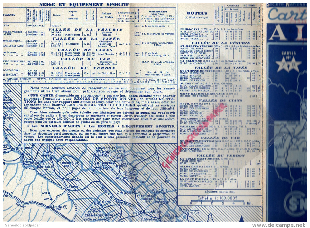 74 - 38-73-05-26-06-SNCF 1939 CARTE NEIGE-ALPES-ANNECY-ALBERTVILLE-MOUTIERS-DIE-EMBRUN-BEUIL-THONON-MEGEVE- - Dépliants Touristiques