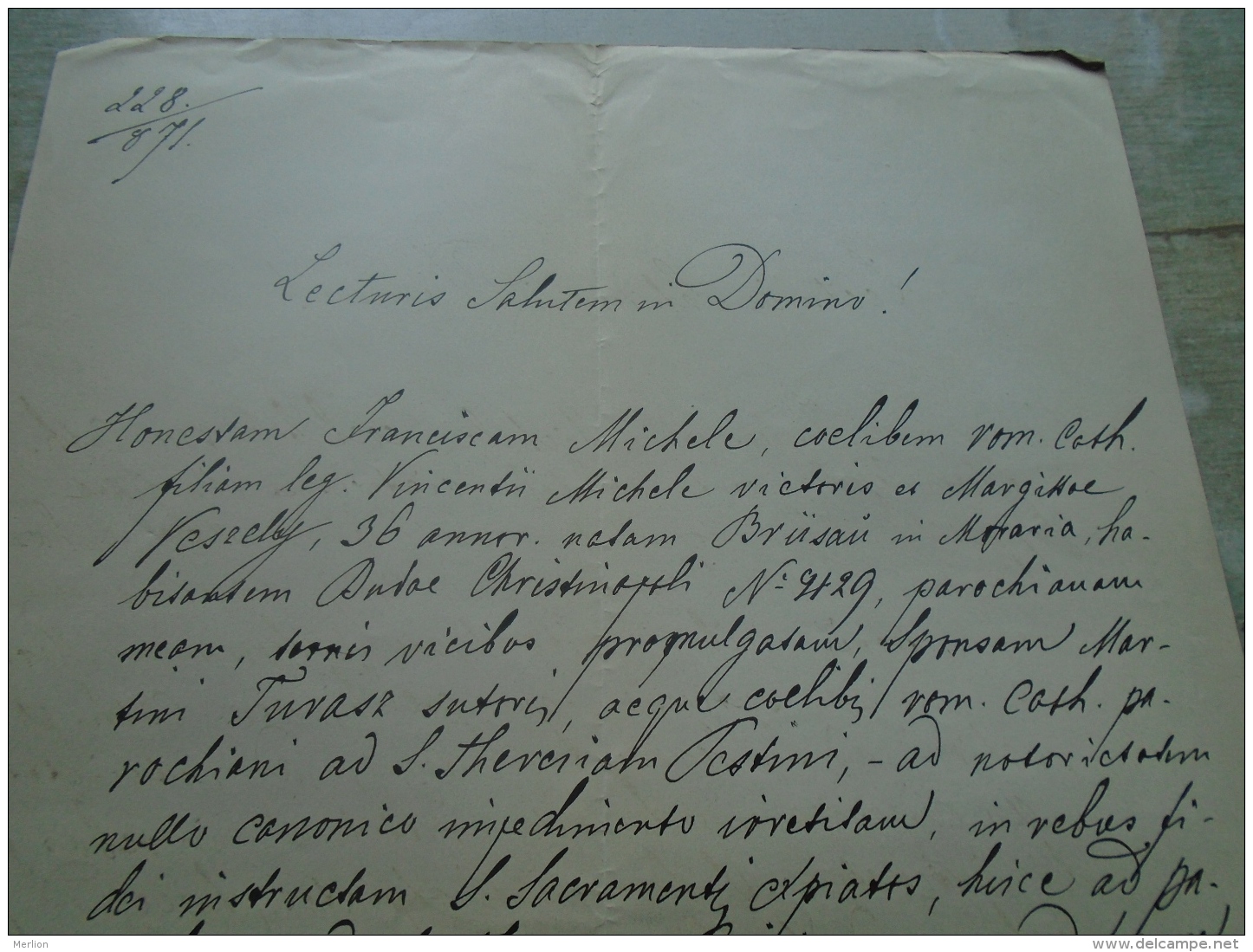 D137988.33 Old Document   Hungary -BRÜSAU -BREZOVA  Czech Rep. Moravia - Franciscus Michele - Tuvasz -1871 - Verloving