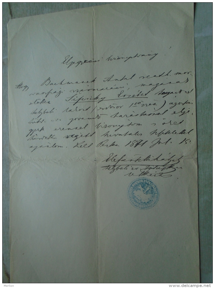 D137988.35 Old Document   Hungary   Antal BACHMANEK (Moravia) -Erzsébet Sipiczky  Pest  1871 - Engagement