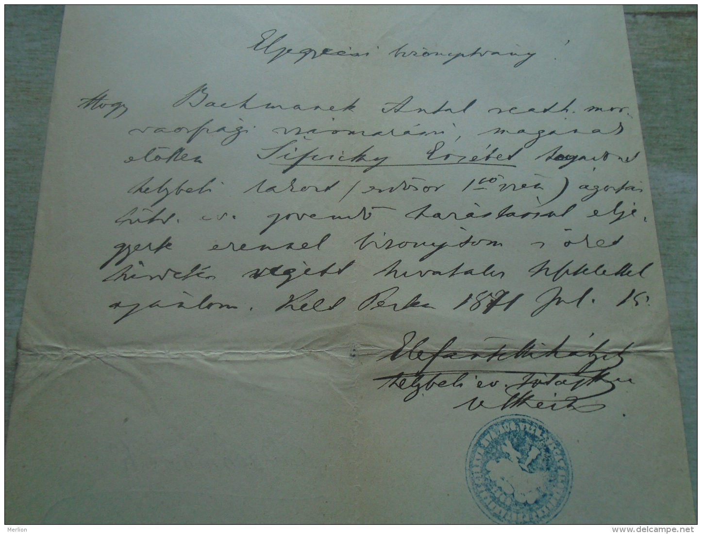 D137988.35 Old Document   Hungary   Antal BACHMANEK (Moravia) -Erzsébet Sipiczky  Pest  1871 - Engagement