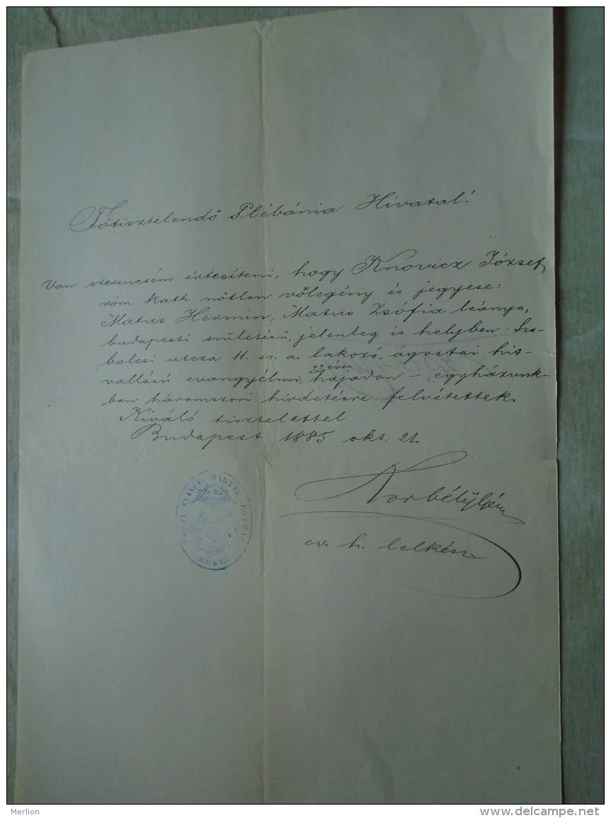 D137988.37 Old Document   Hungary  J.KNOVICZ -ZS. MATUS - Budapest  1885 - Verlobung