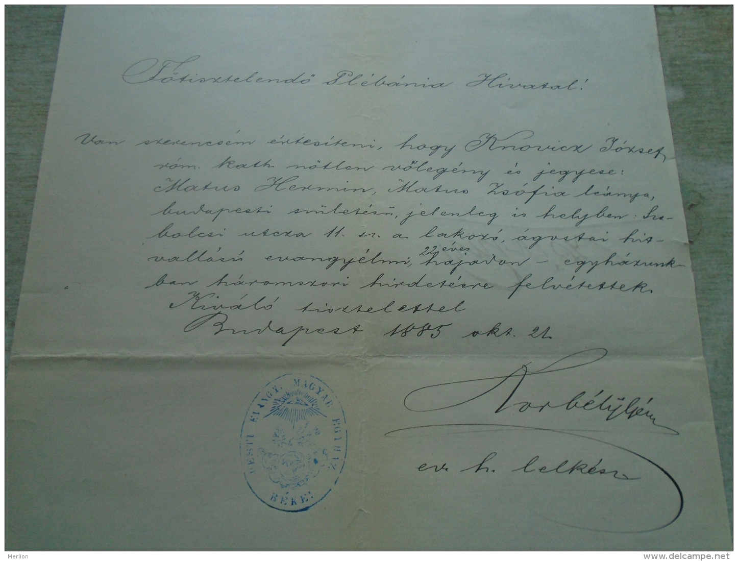 D137988.37 Old Document   Hungary  J.KNOVICZ -ZS. MATUS - Budapest  1885 - Fidanzamento