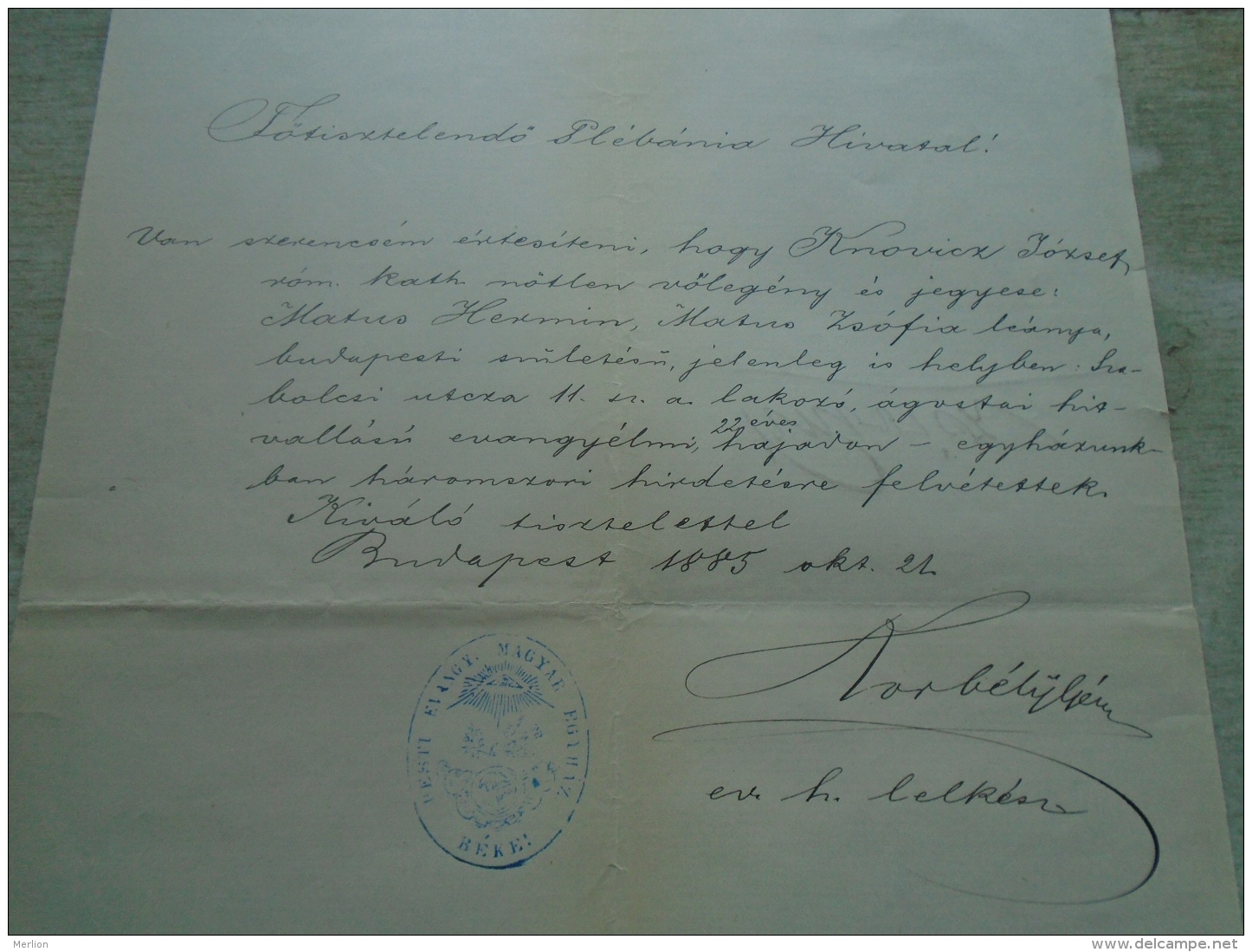 D137988.37 Old Document   Hungary  J.KNOVICZ -ZS. MATUS - Budapest  1885 - Verloving