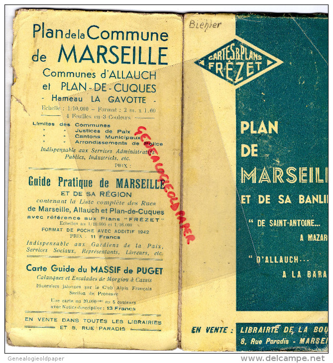 13 - MARSEILLE- 1942-PLAN ET BANLIEUE CUQUES- GAVOTTE- FREZET- DE SAINT ANTOINE A MAZARGUES-ALLAUCH A LA BARASSE- - Reiseprospekte