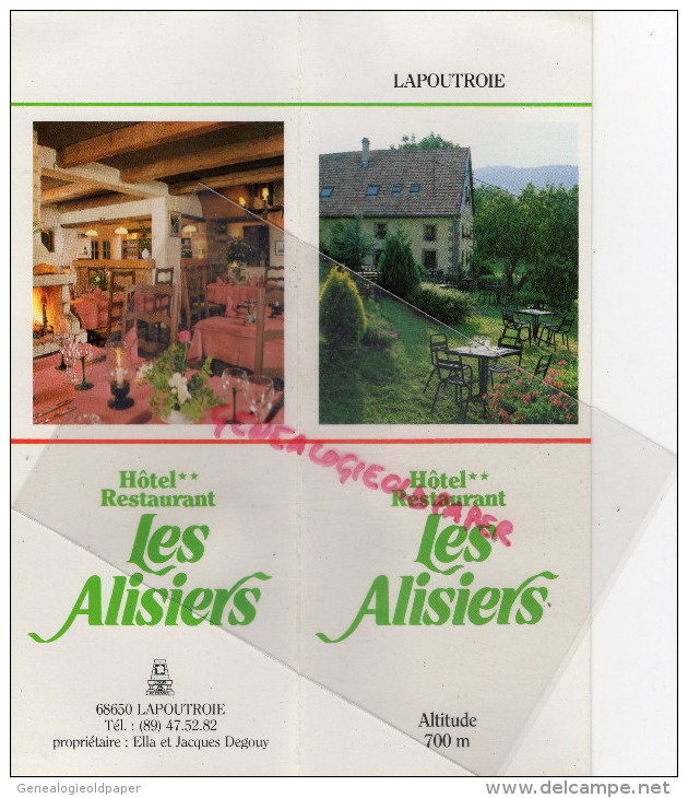 68 - LAPOUTROIE- DEPLIANT HOTEL RESTAURANT LES ALISIERS- ELLA ET JACQUES DEGOUY- COLMAR - 1950 - ...