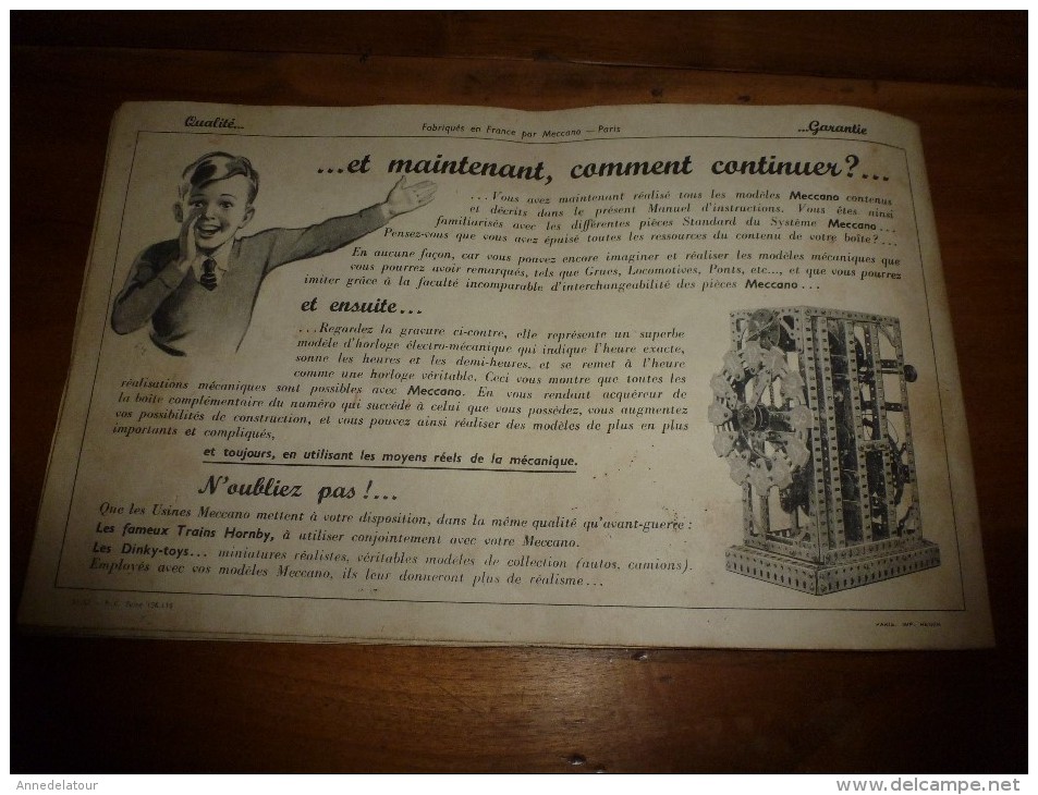 Manuel d'Instruction/ MECCANO-Paris  La Mécanique en miniature N°3 Bobigny  (couverture signée G. Arou 47)  en 40 pages