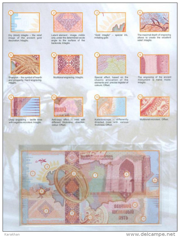 KAZAKHSTAN: SPECIMEN * TEST Note SILK WAY* LOUISENTHAL* ORANGE*2008* TURKESTAN #2 UNC - Kazakhstán