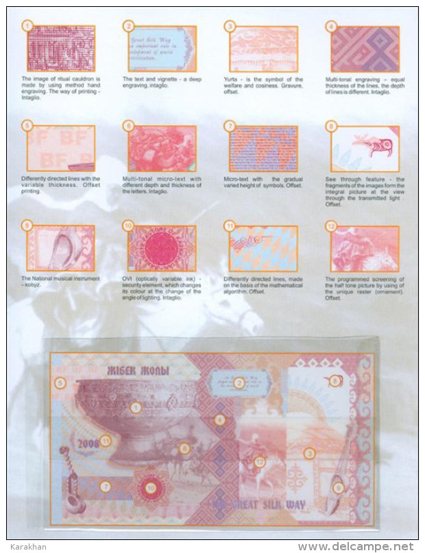 KAZAKHSTAN: SPECIMEN*Test Note SILK WAY*ARJOWIGGINS*ORANGE*2008*TURKESTAN MAUSOLEUM #4 UNC - Kazachstan