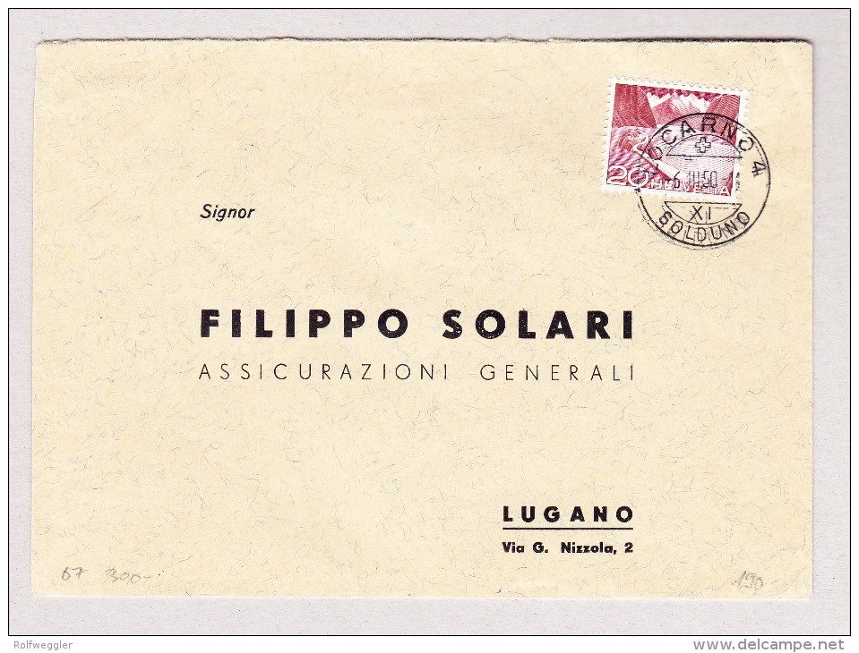 Schweiz Werbe 6.3.1950 Locarno #301 Urtype Auf Brief Nach Lugano - Briefe U. Dokumente