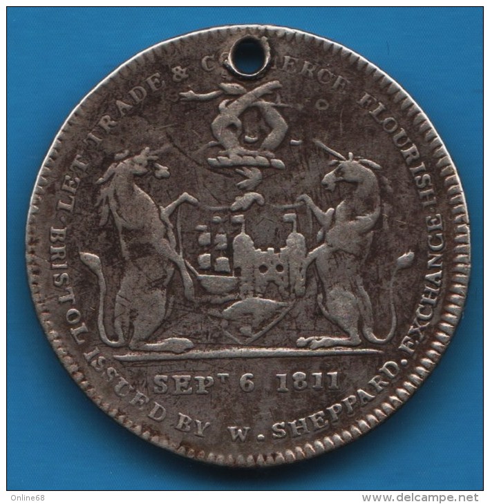 UK Bristol Silver Shilling Trade Token 1811 Somerset Bristol W. Sheppard SOMERSETSHIRE WILTSHIRE / GLOUCESTERS - Firma's