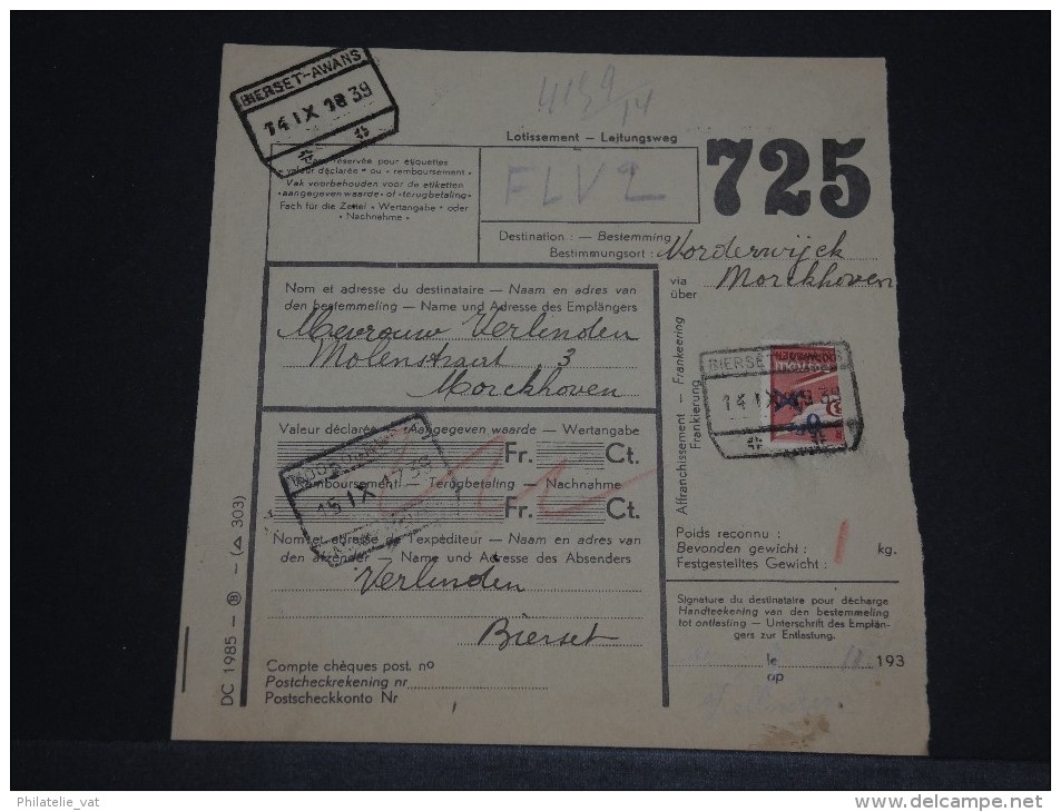 BELGIQUE - Formulaire De Colis Postal - Avec 1/2 Timbre - 1939 - A Voir - P19449 - Sonstige & Ohne Zuordnung