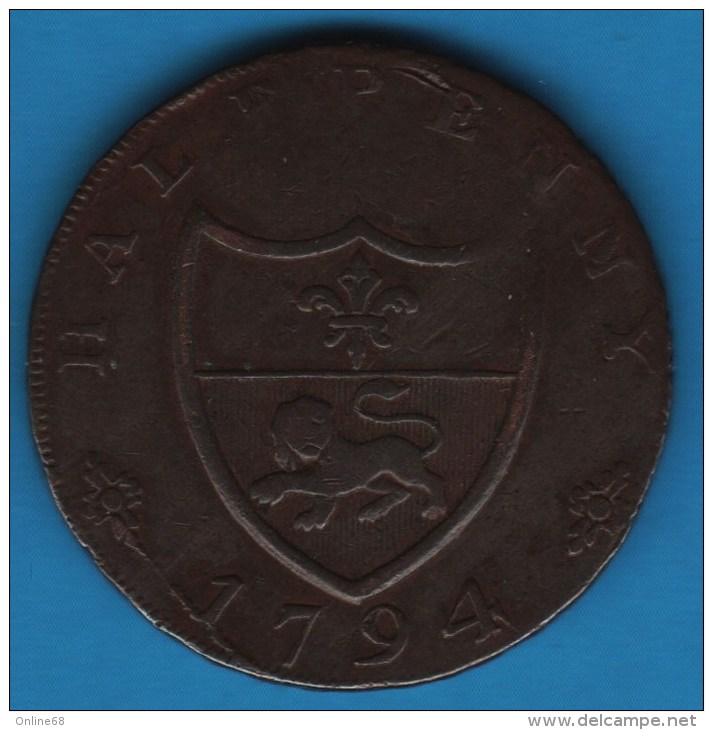 LANCASHIRE - Lancaster "John Of Gaunt" 1/2 HALF PENNY 1794  DH#43 - Profesionales/De Sociedad