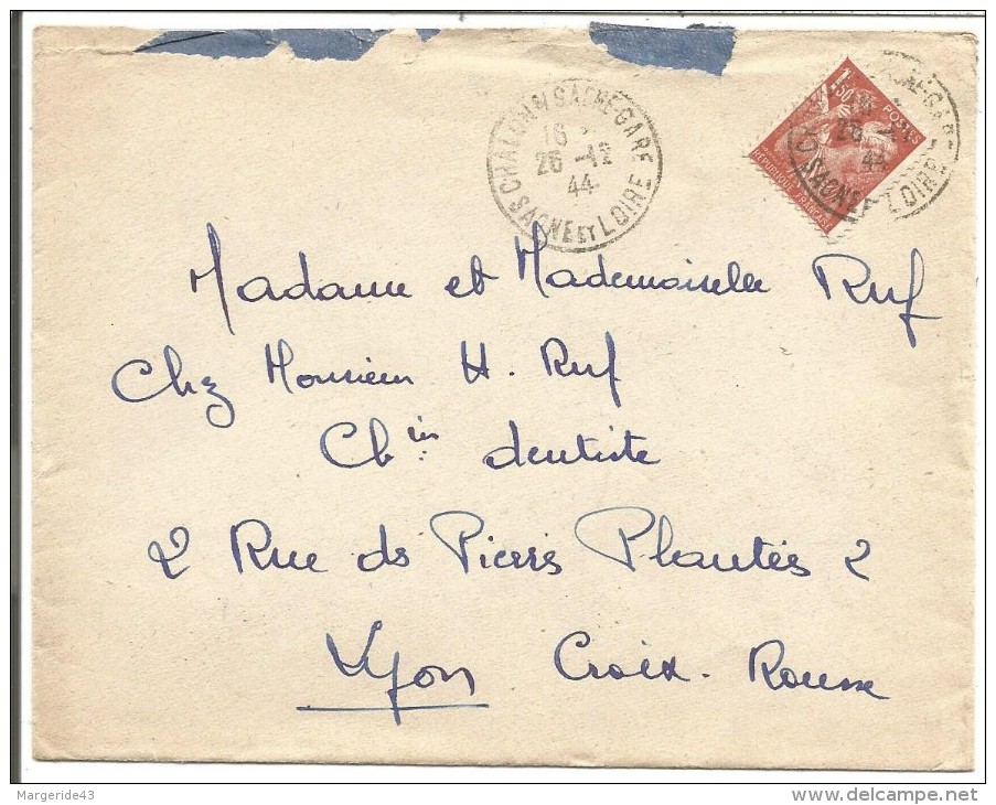 LETTRE DE CHALON SUR SAONE (SAONE ET LOIRE) DU 26/12/1944 - 1921-1960: Moderne