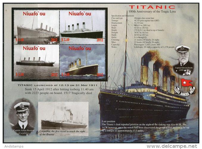 Niuafo'ou 2012. Michel #469/72+Bl.#43 MNH/Luxe. 100th Anniversary Of The Sinking Of The "Titanic". (B-49) - Sonstige - Ozeanien