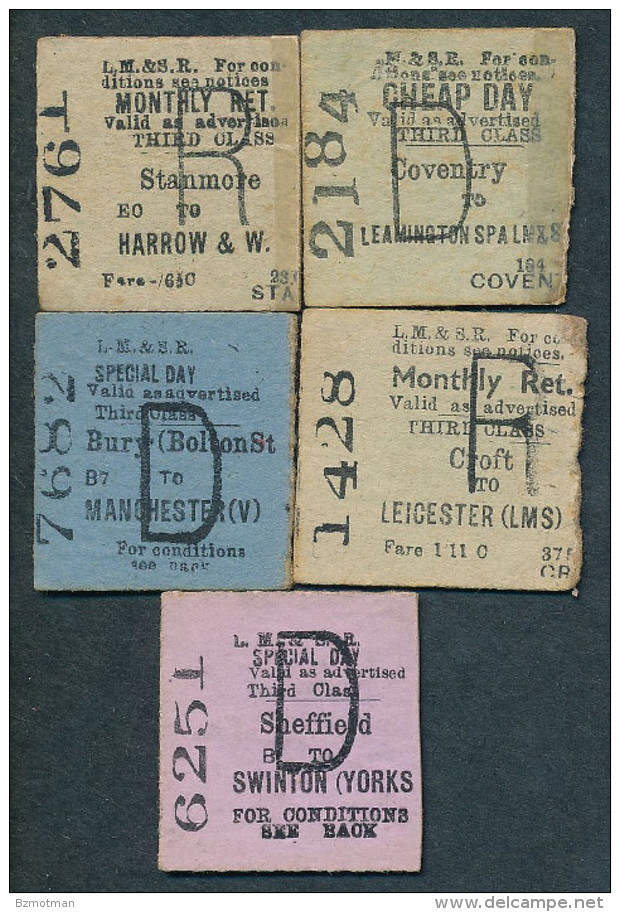 AN1308 Great Britain LMS 5 ½ Tickets Croft Bury Bolton St Stanmore Coventry Swinton 1943-52 - Europe