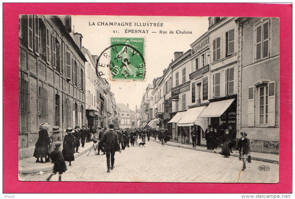 51 MARNE EPERNAY, Rue De Chalons, Animée, Commerces, 1913, (E. L. D.) - Epernay