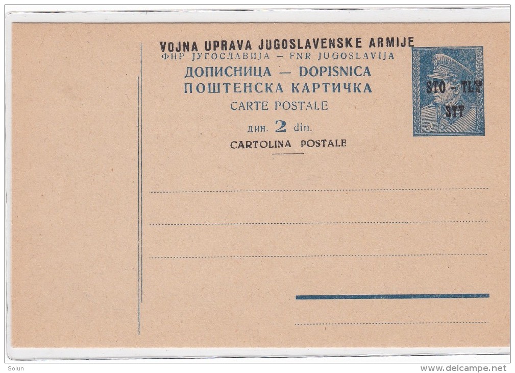 ITALY YUGOSLAVIA TRIESTE ZONA B STT VUJNA 1950 STO TLT STT CARTE POSTALE DOPISNICA  POSTAL CARD CARTOLINA POSTALE - Marcophilie