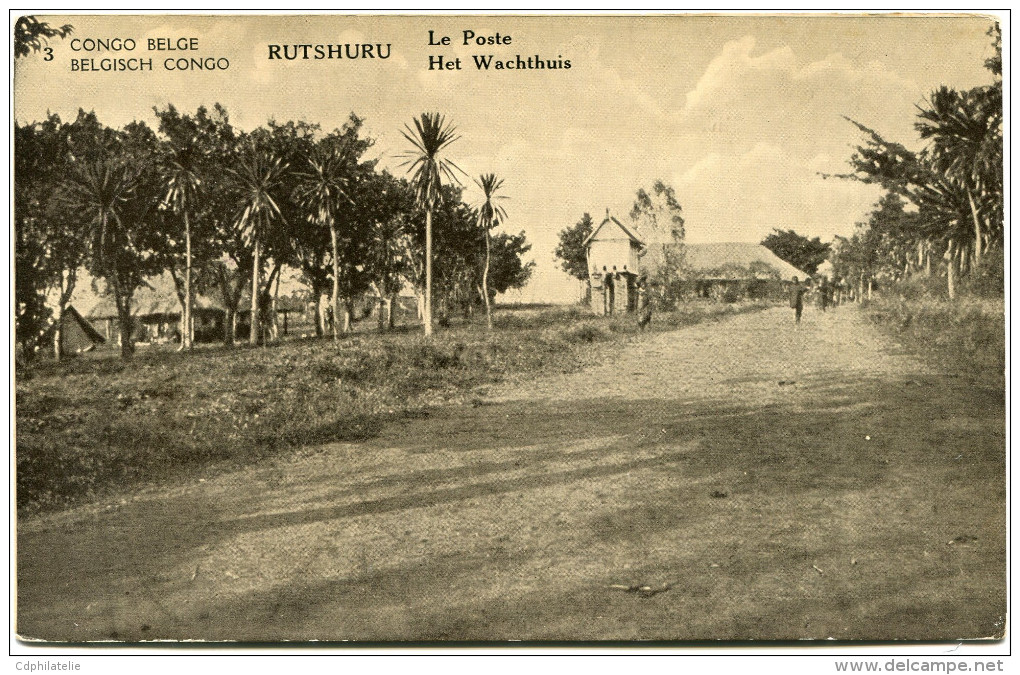 CONGO BELGE CARTE POSTALE ENTIER SURCHARGE EST AFRICAIN ALLEMAND (OCCUPATION BELGE) N°3 RUTSHURU LE POSTE - Stamped Stationery