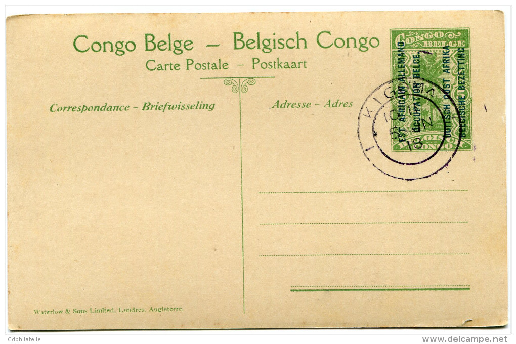 CONGO BELGE CARTE POSTALE ENTIER SURCHARGE EST AFRICAIN ALLEMAND (OCCUPATION BELGE) N°3 RUTSHURU LE POSTE - Stamped Stationery