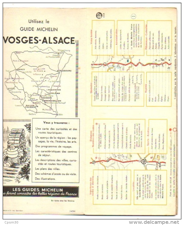 Carte Géographique MICHELIN - N° 087 WISSEMBOURG-BELFORT 1948 - Cartes Routières