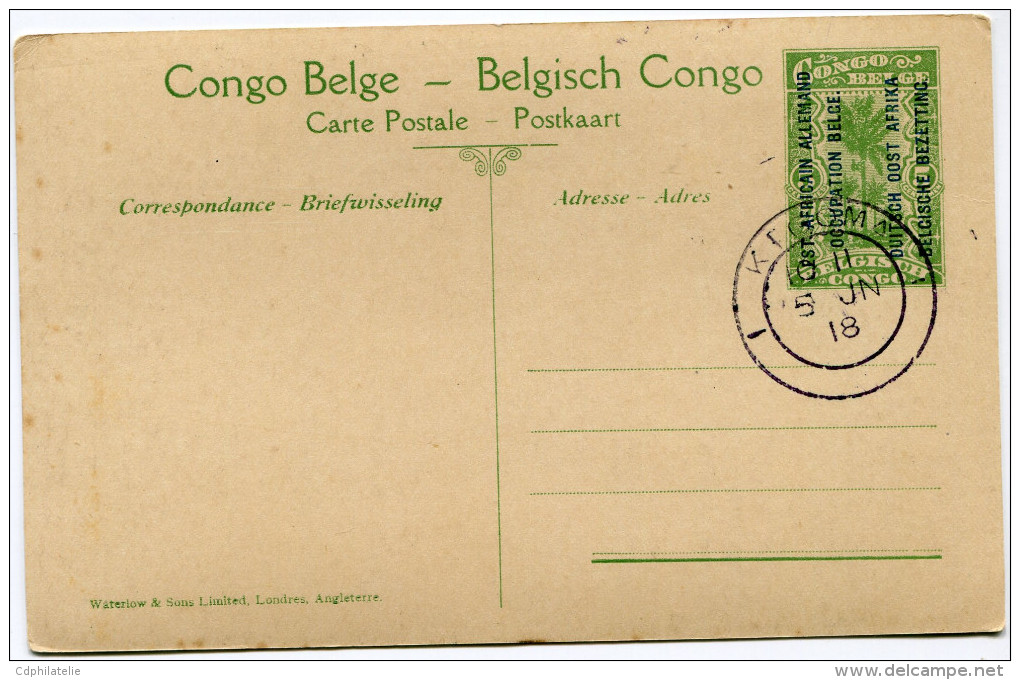 CONGO BELGE CARTE POSTALE ENTIER SURCHARGE EST AFRICAIN ALLEMAND (OCCUPATION BELGE) N°4 KIGALI PARADE DE GARDE - Postwaardestukken