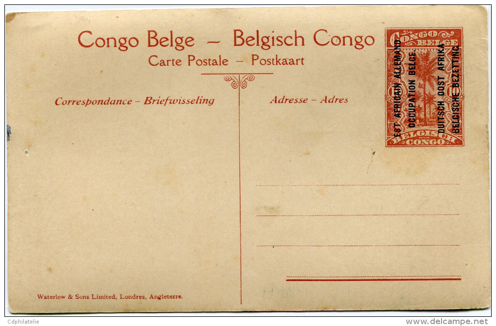 CONGO BELGE CARTE POSTALE ENTIER SURCHARGE EST AFRICAIN ALLEMAND (OCCUPATION BELGE) N°6 VERS LE KAGERA TRANSPORT DE..... - Entiers Postaux