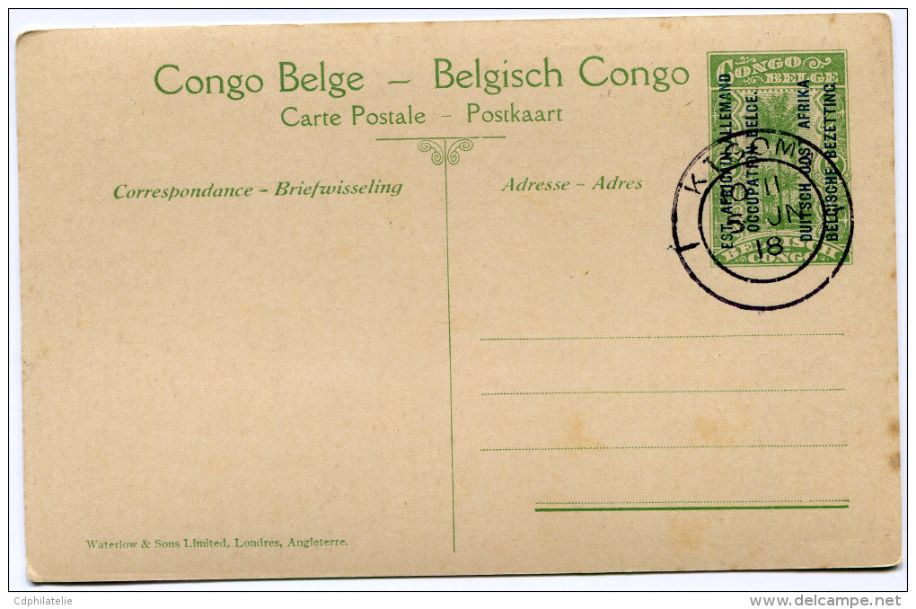 CONGO BELGE CARTE POSTALE ENTIER SURCHARGE EST AFRICAIN ALLEMAND (OCCUPATION BELGE) N°6 VERS LE KAGERA TRANSPORT DE..... - Postwaardestukken