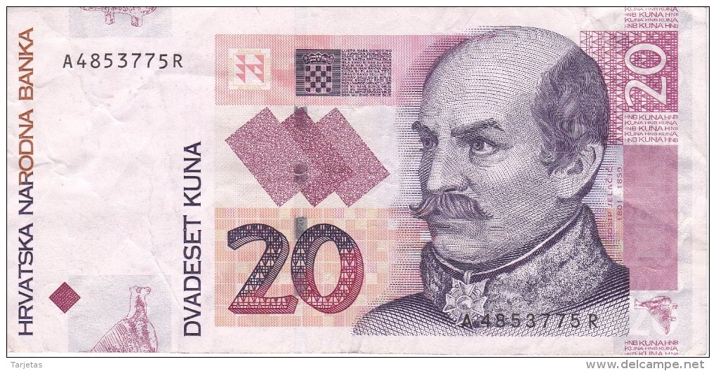 BILLETE DE CROACIA DE 20 KUNA DEL AÑO 2001  (BANKNOTE) - Croatie