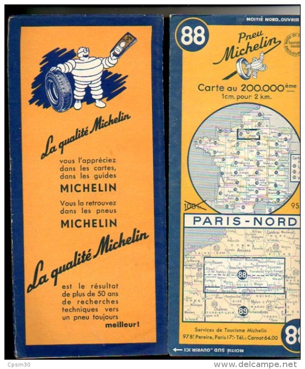 Carte Géographique MICHELIN - N° 088 PARIS NORD 1951 - Wegenkaarten