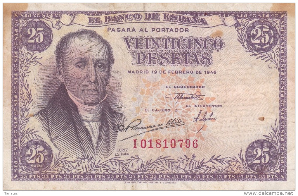 BILLETE DE ESPAÑA DE 25 PTAS DEL 19/02/1946 SERIE I  CALIDAD BC (BANKNOTE) - 25 Peseten