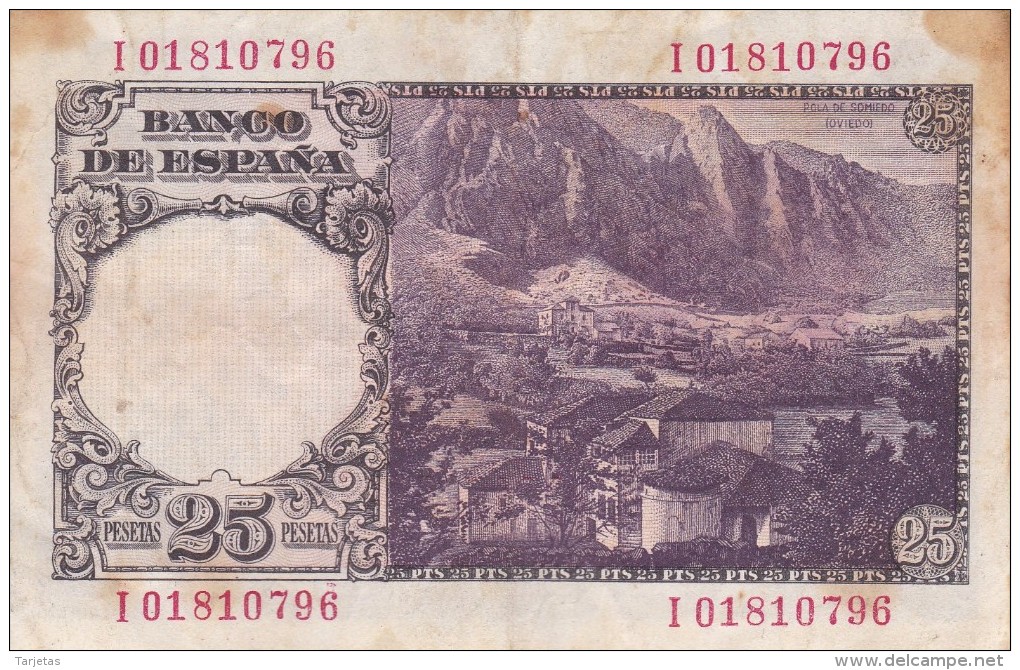 BILLETE DE ESPAÑA DE 25 PTAS DEL 19/02/1946 SERIE I  CALIDAD BC (BANKNOTE) - 25 Peseten