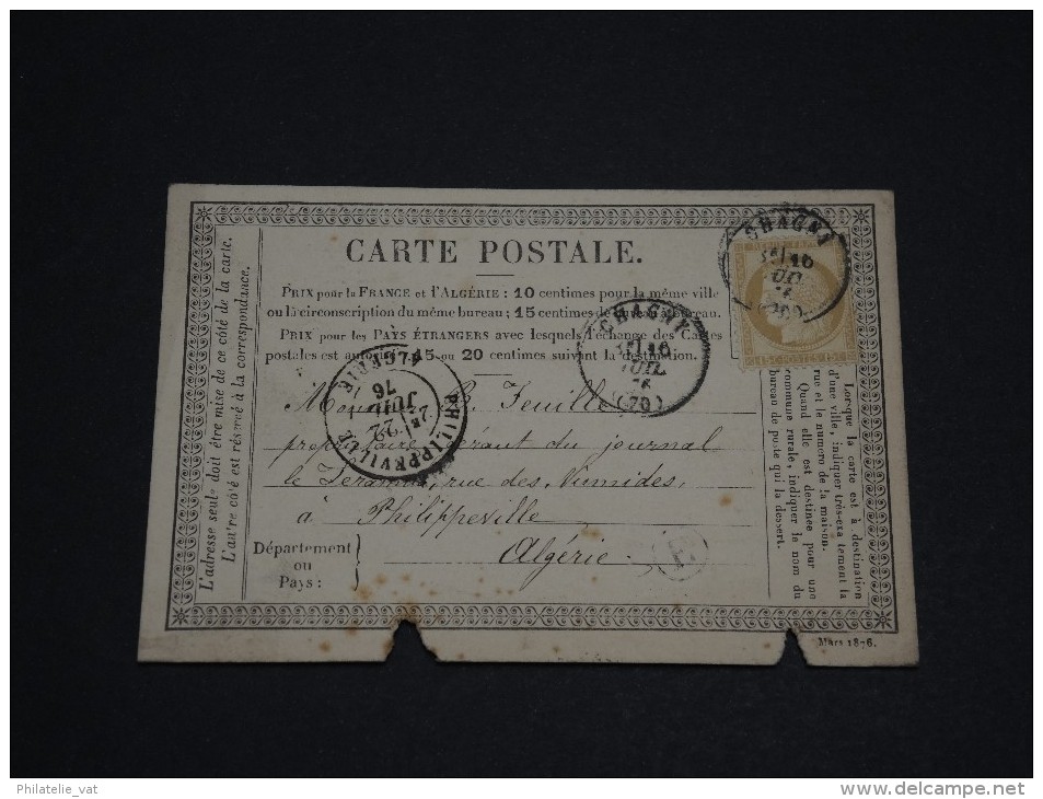 FRANCE - Carte Précurseur Pour Philippeville Algérie - Pas Si Courant - Juil 1876 - En L'état - P19526 - Cartes Précurseurs