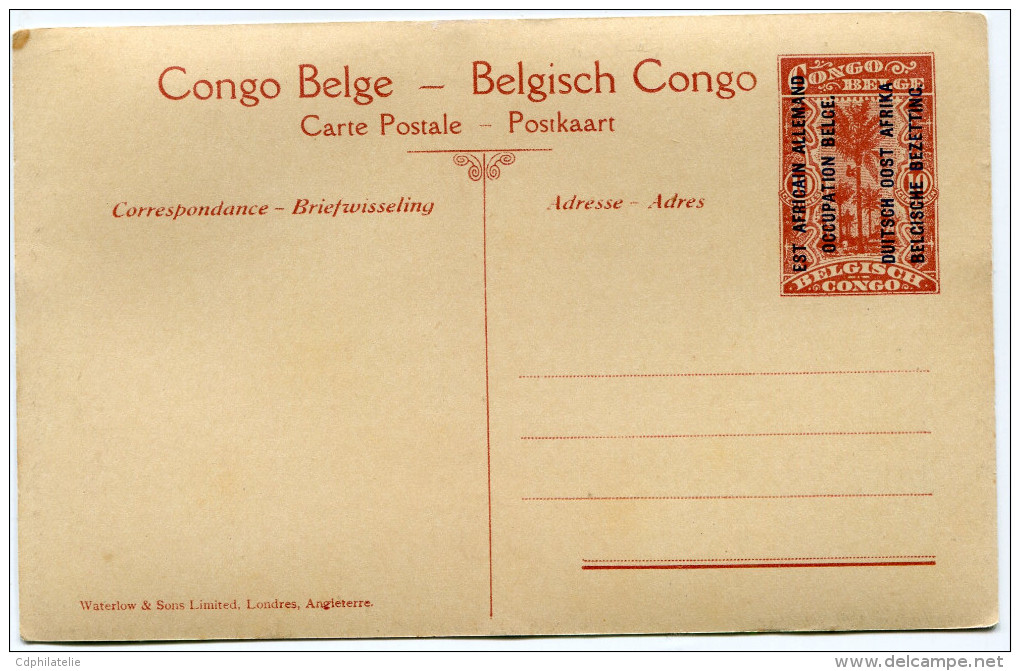 CONGO BELGE CARTE POSTALE ENTIER SURCHARGE EST AFRICAIN ALLEMAND (OCCUPATION BELGE) N°8  FORCE PUBLIQUE LE REPOS EST.... - Stamped Stationery