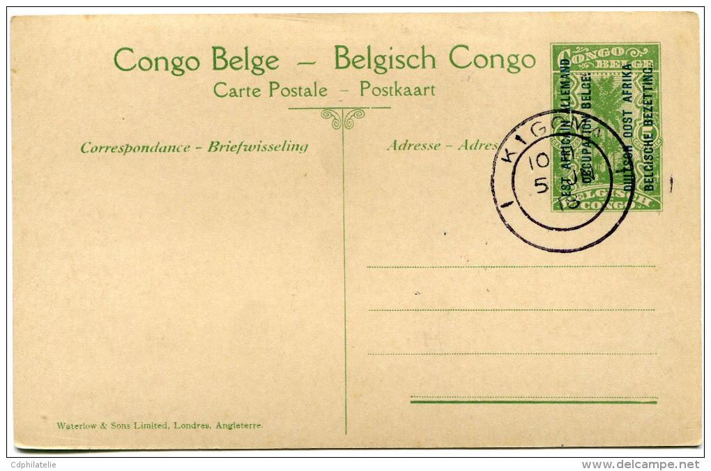 CONGO BELGE CARTE POSTALE ENTIER SURCHARGE EST AFRICAIN ALLEMAND (OCCUPATION BELGE) N°8  FORCE PUBLIQUE LE REPOS EST.... - Stamped Stationery