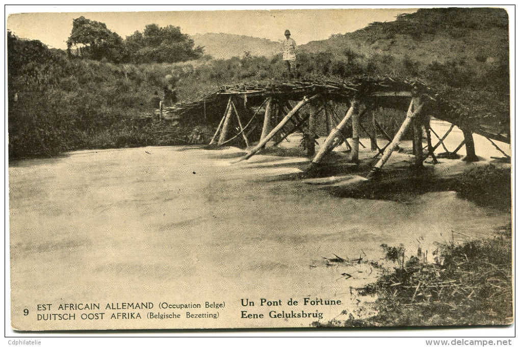 CONGO BELGE CARTE POSTALE ENTIER SURCHARGE EST AFRICAIN ALLEMAND (OCCUPATION BELGE) N°9 UN PONT DE FORTUNE - Stamped Stationery