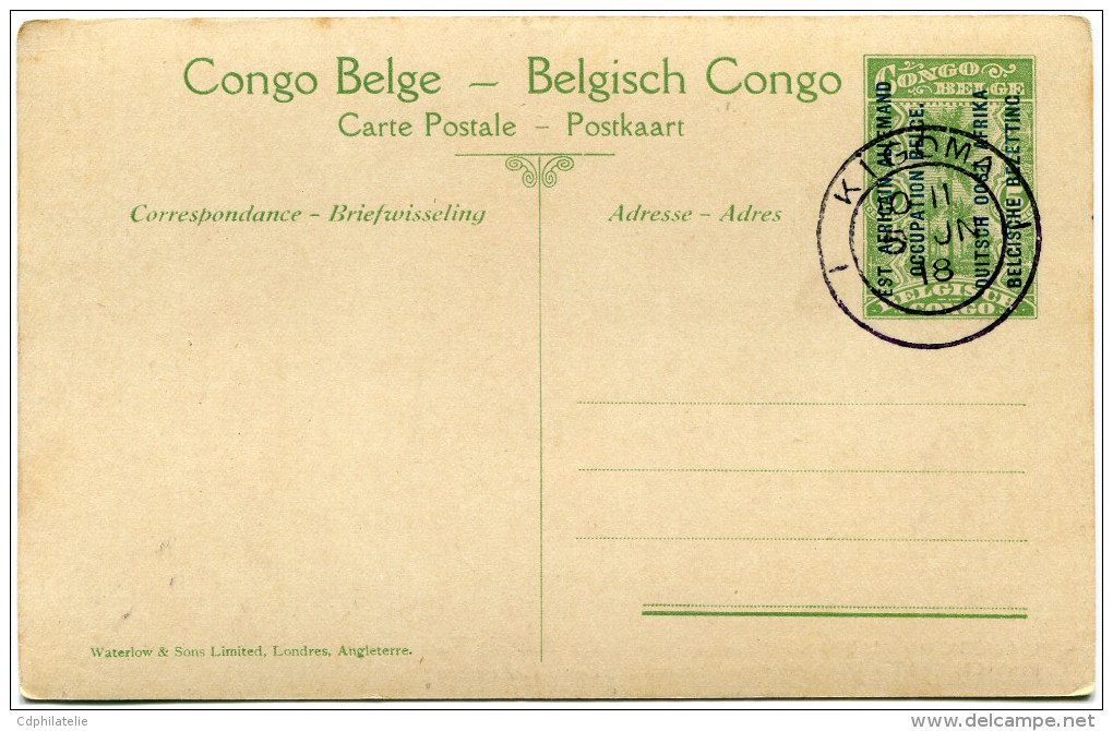 CONGO BELGE CARTE POSTALE ENTIER SURCHARGE EST AFRICAIN ALLEMAND (OCCUPATION BELGE) N°9 UN PONT DE FORTUNE - Postwaardestukken