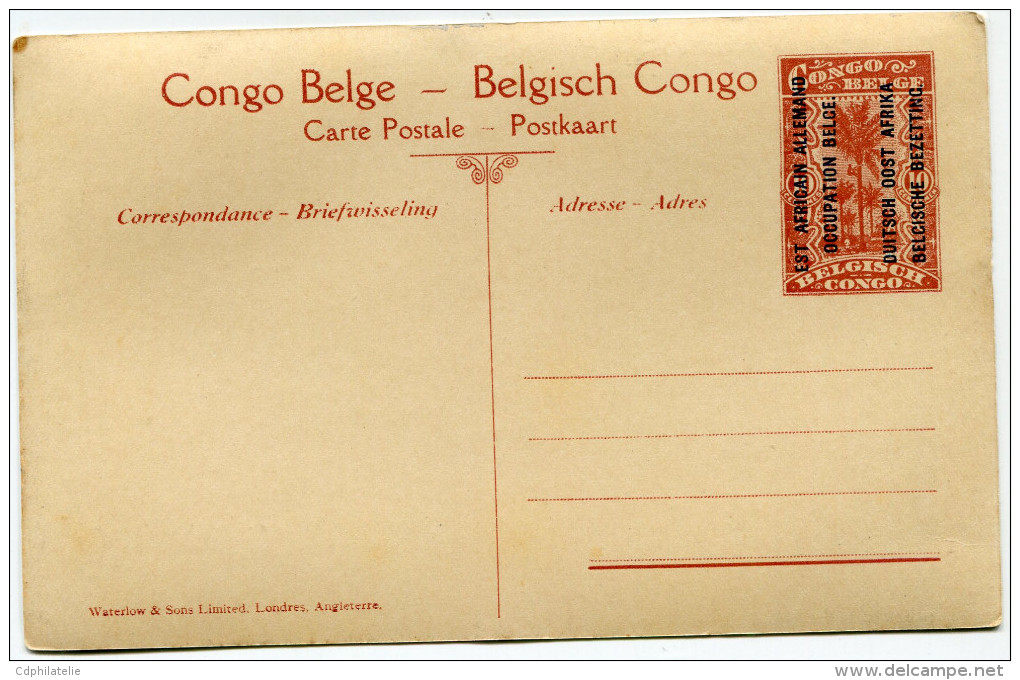 CONGO BELGE CARTE POSTALE ENTIER SURCHARGE EST AFRICAIN ALLEMAND (OCCUPATION BELGE) N°10 PORTEURS AU REPOS - Entiers Postaux