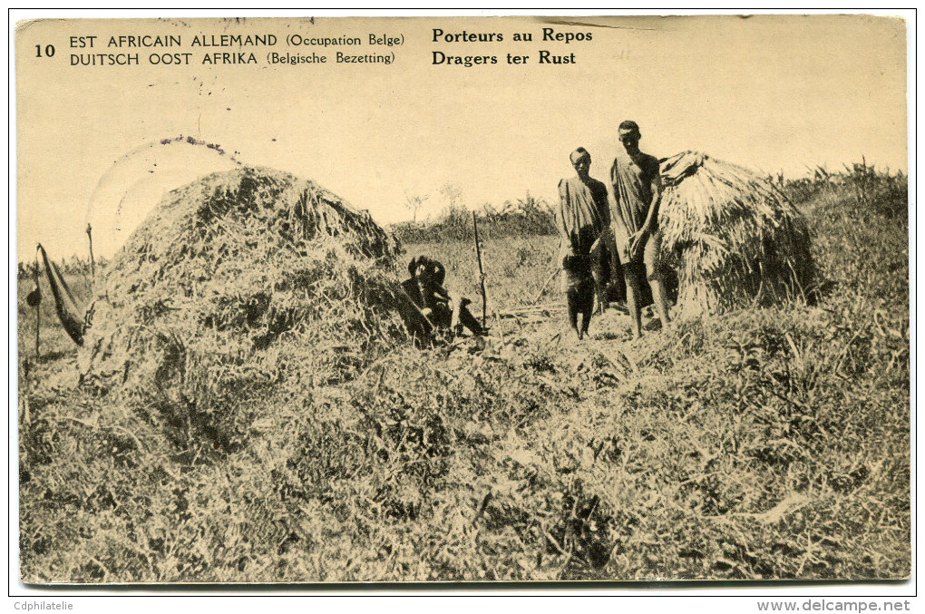 CONGO BELGE CARTE POSTALE ENTIER SURCHARGE EST AFRICAIN ALLEMAND (OCCUPATION BELGE) N°10 PORTEURS AU REPOS - Ganzsachen