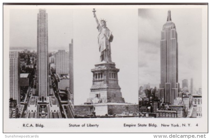 New York City R C A Building Statue Of Liberty &amp; Empire State Building Real Photo - Empire State Building