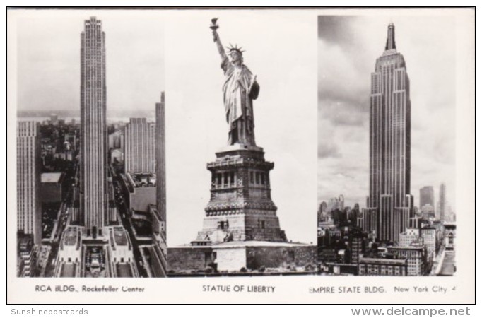 New York City R C A Building Statue Of Liberty &amp; Empire State Building Real Photo - Statue Of Liberty