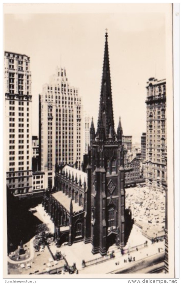 New York City Trinity Church At Broadway And Wall Street Real Photo - Églises