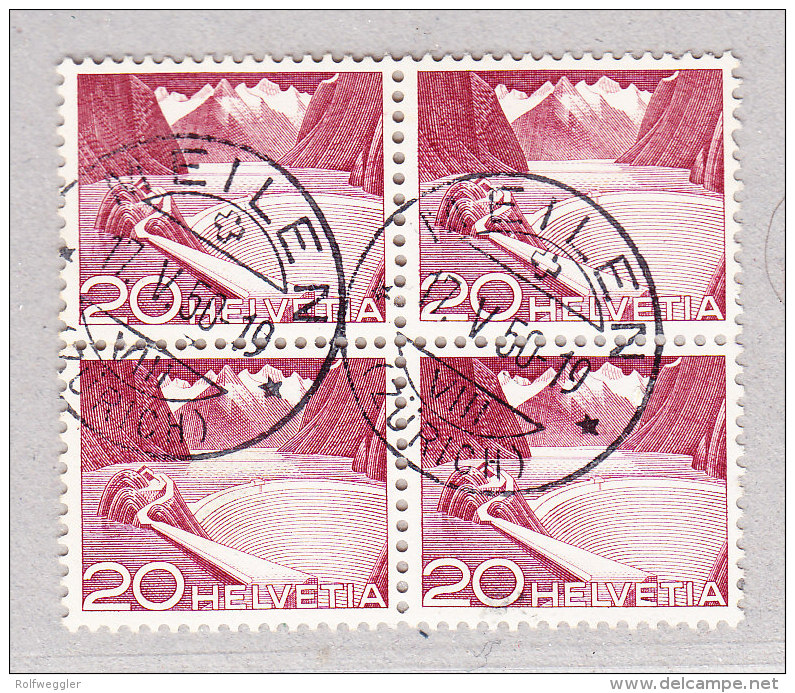 Schweiz Werbe 17.5.1950 Meilen Auf #301 Urtyp Im Viererblock Mit 2 Stempeln - Used Stamps