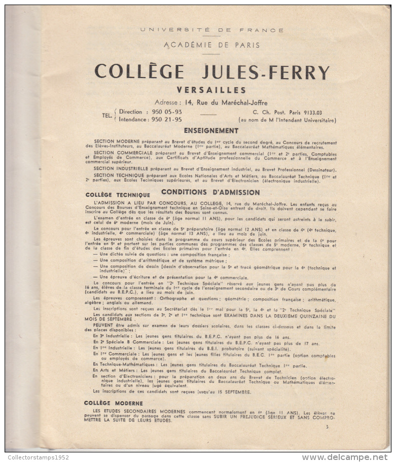 4266FM- JULLES FERRY-VERSAILLES COLLEGE SCHOOL REPORT, GRADES, 34 PAGES, 1960, FRANCE - Diploma & School Reports